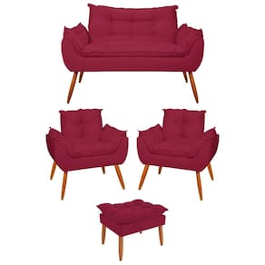 Kit 02 Poltronas + Sofá 2 Lugares Com Puff Opala Balaqui Marsala