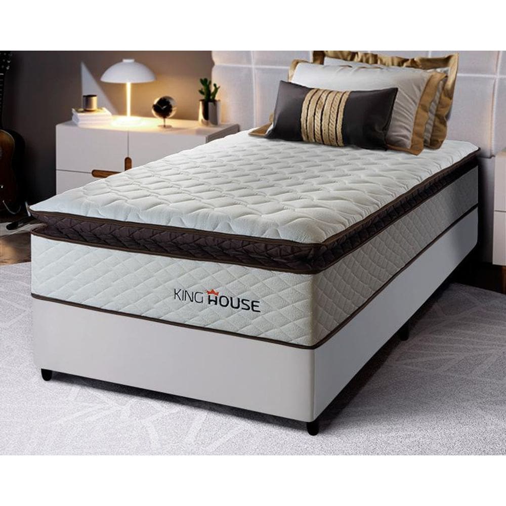 Conjunto Cama Box Espuma San Diego Branco Solteiro 96x203x67
