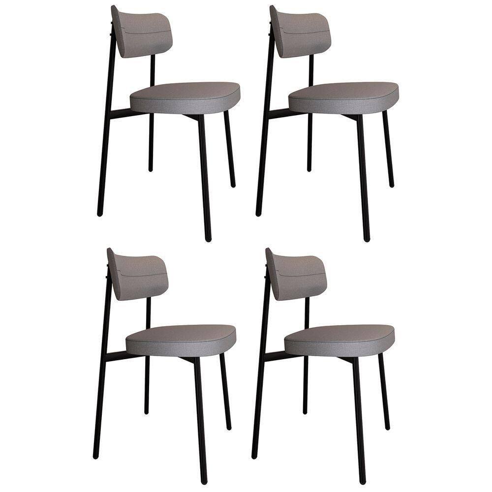Cadeira De Jantar Estofada Kit 4 Ella M25 Linho Cinza Cl - Mpozenato