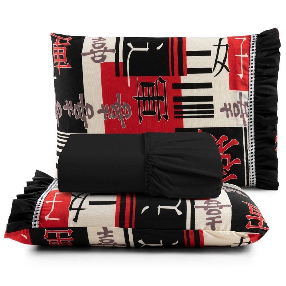 Jogo De Cama Lençol Casal Minuano 100% Algodão 3 Peças Preto 100% Algodão
