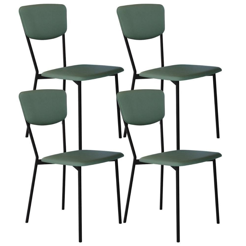 Kit 04 Cadeira Para Sala De Jantar Village Preto C01 Courino Verde Sálvia - Lyam Decor