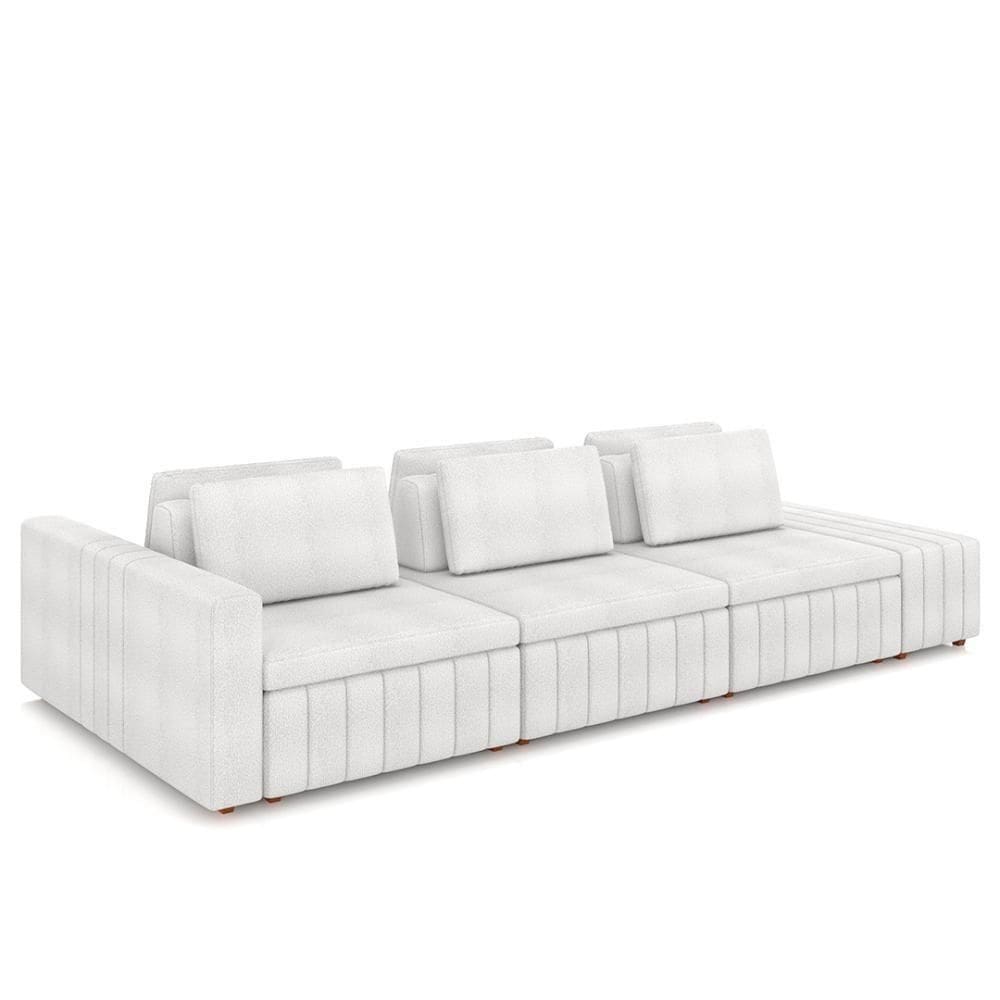 Sofá Ilha E Puff Sala Living 335cm Siesta M22 Boucle Branco - Mpozenato