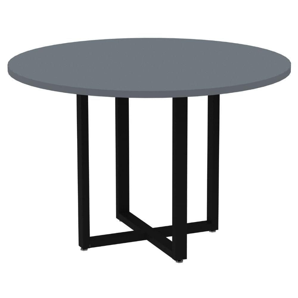 Mesa De Reunião Redonda P25 Pandin 110 Cm (largura) Tampo Mdp Grafito Pé Aço Tubular Preto