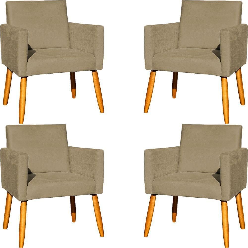 Kit 4 Poltrona Para Sala Recepção Consultório Cadeira Nina Pés Palito Nude Suede