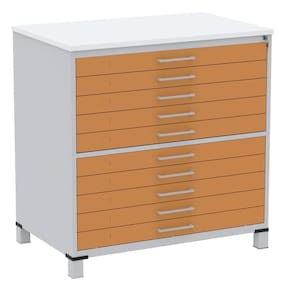 Mapoteca 10 Gavetas Pandin 120 Cm (larg) Inmetro Tampo Mdp Branco Estrutura Aço Cinza Gaveta Laranja