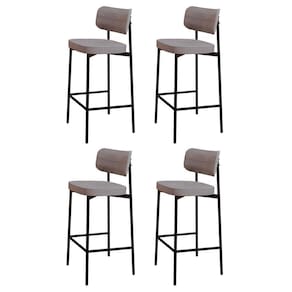 Banqueta Alta Bar Estofada Kit 4 Ella M25 Linho Cinza Cl - Mpozenato