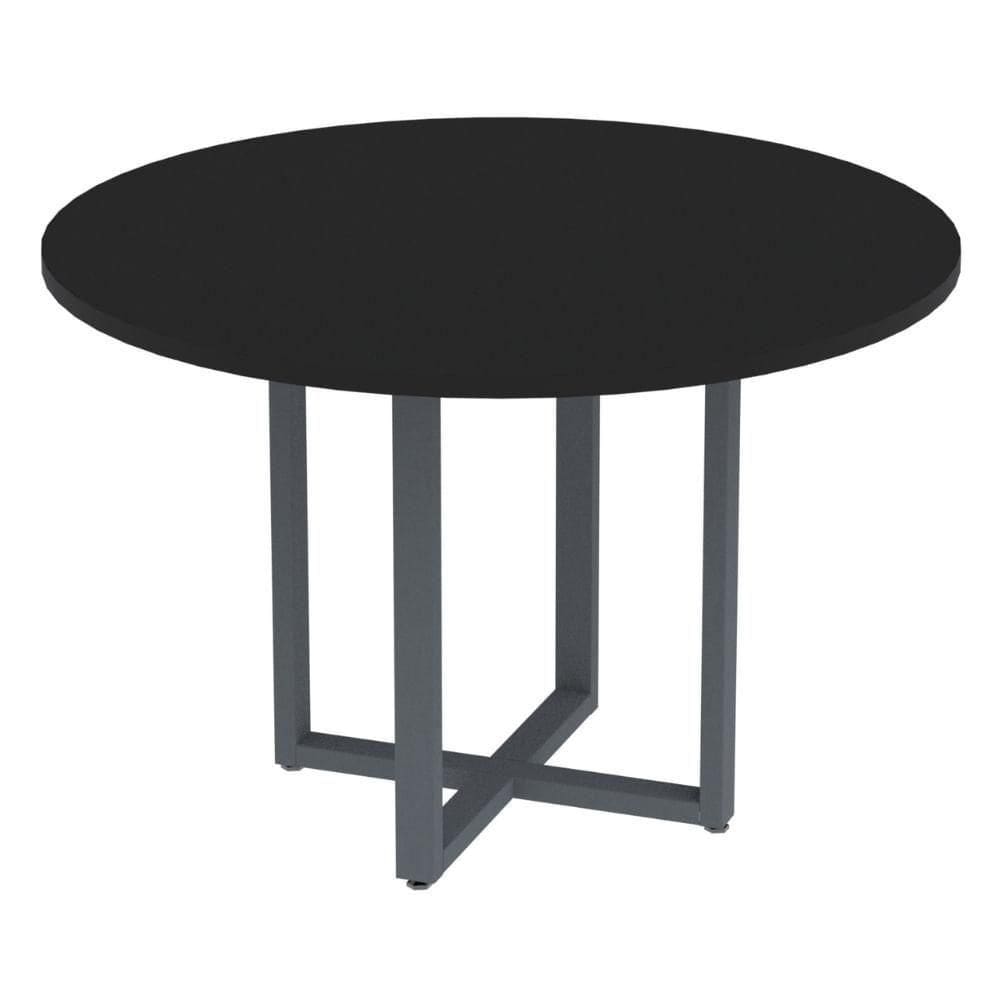 Mesa De Reunião Redonda P25 Pandin 110 Cm (largura) Tampo Mdp Preto Pé Aço Tubular Grafito