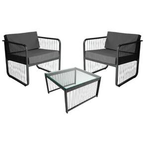 Conjunto 2 Poltronas E Mesa Centro Fibra Sintética Santiago Preto-cinza