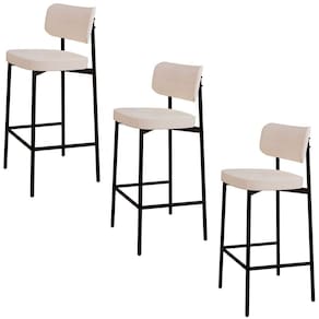 Banqueta Alta Bar Estofada Kit 3 Ella M25 Linho Palha - Mpozenato