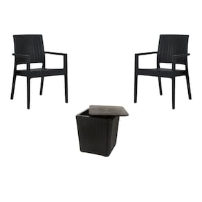 Kit 2 Cadeiras Com Braço Milano Rattan + Mesa Capri Preta