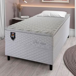 Conjunto Cama Box Solteiro New Moon 96x203x66 Branco c/ Molas Ensacadas