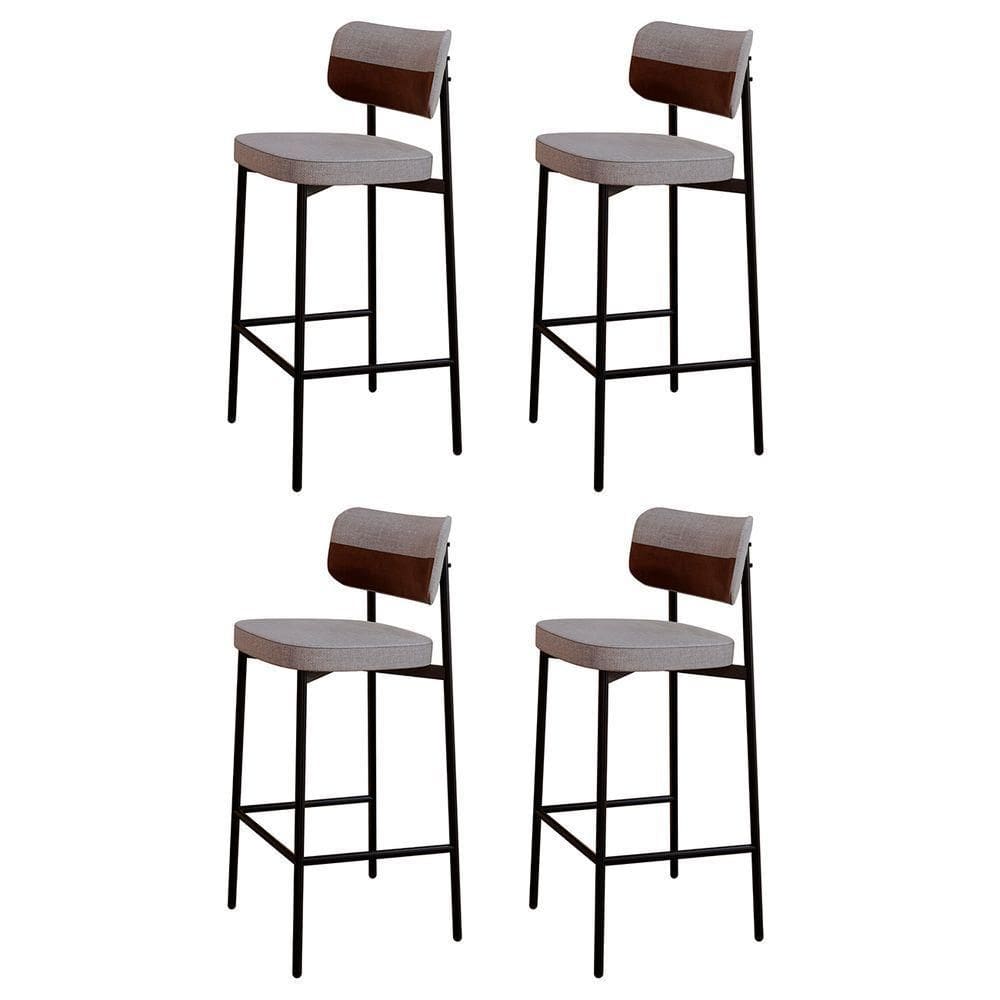 Banqueta Alta Bar Estofada Kit 4 Ella M25 Linho Cinza Cl-whisky - Mpozenato