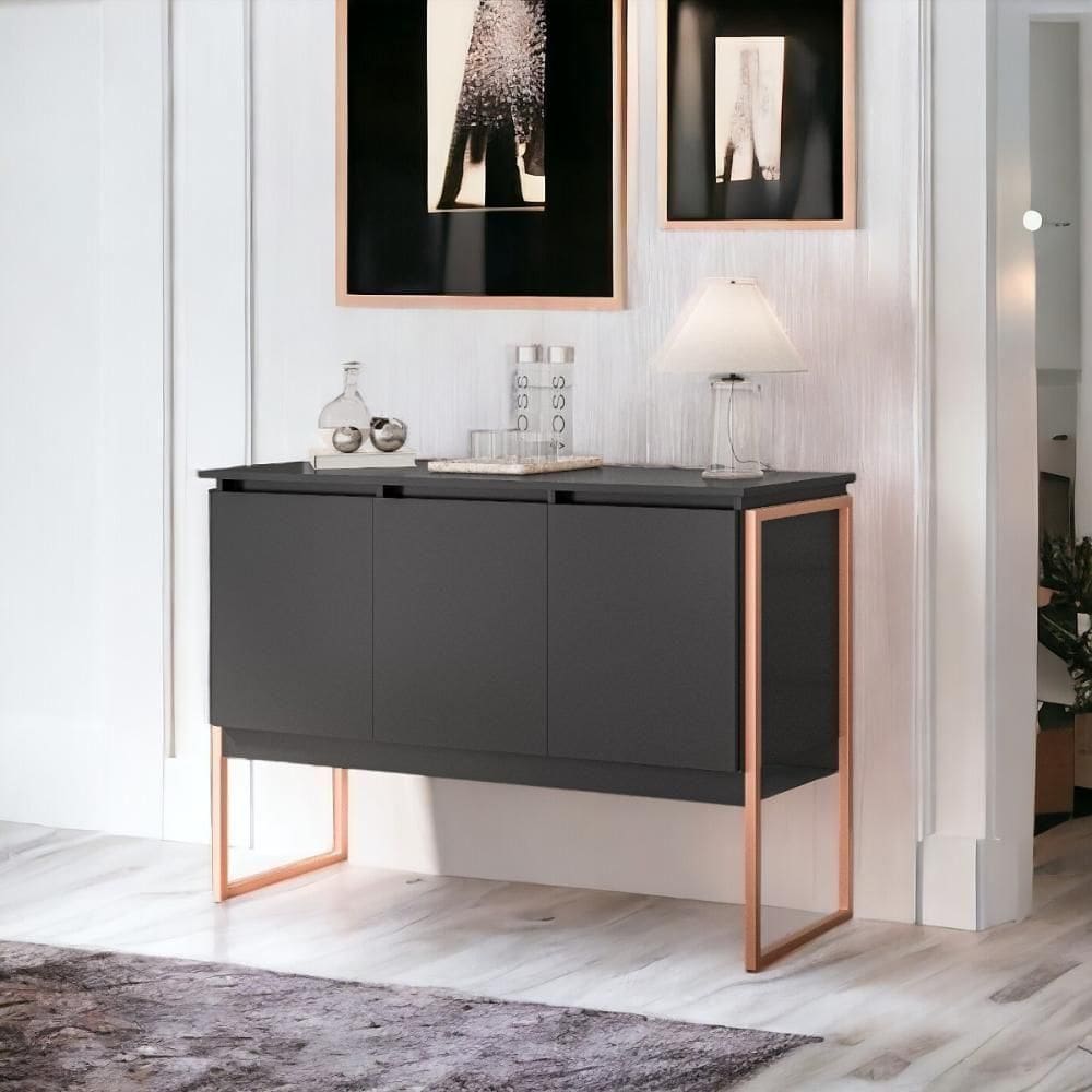 Buffet Elegante 3 Portas Londres Preto E Cobre