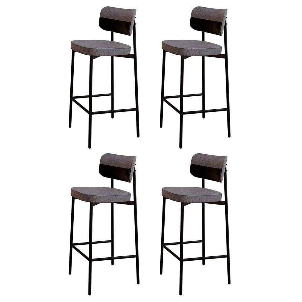 Banqueta Alta Bar Estofada Kit 4 Ella M25 Linho Cinza-preto - Mpozenato