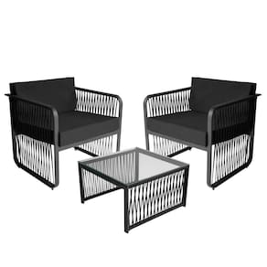 Conjunto 2 Poltronas E Mesa Centro Corda Náutica Santiago Preto-preto