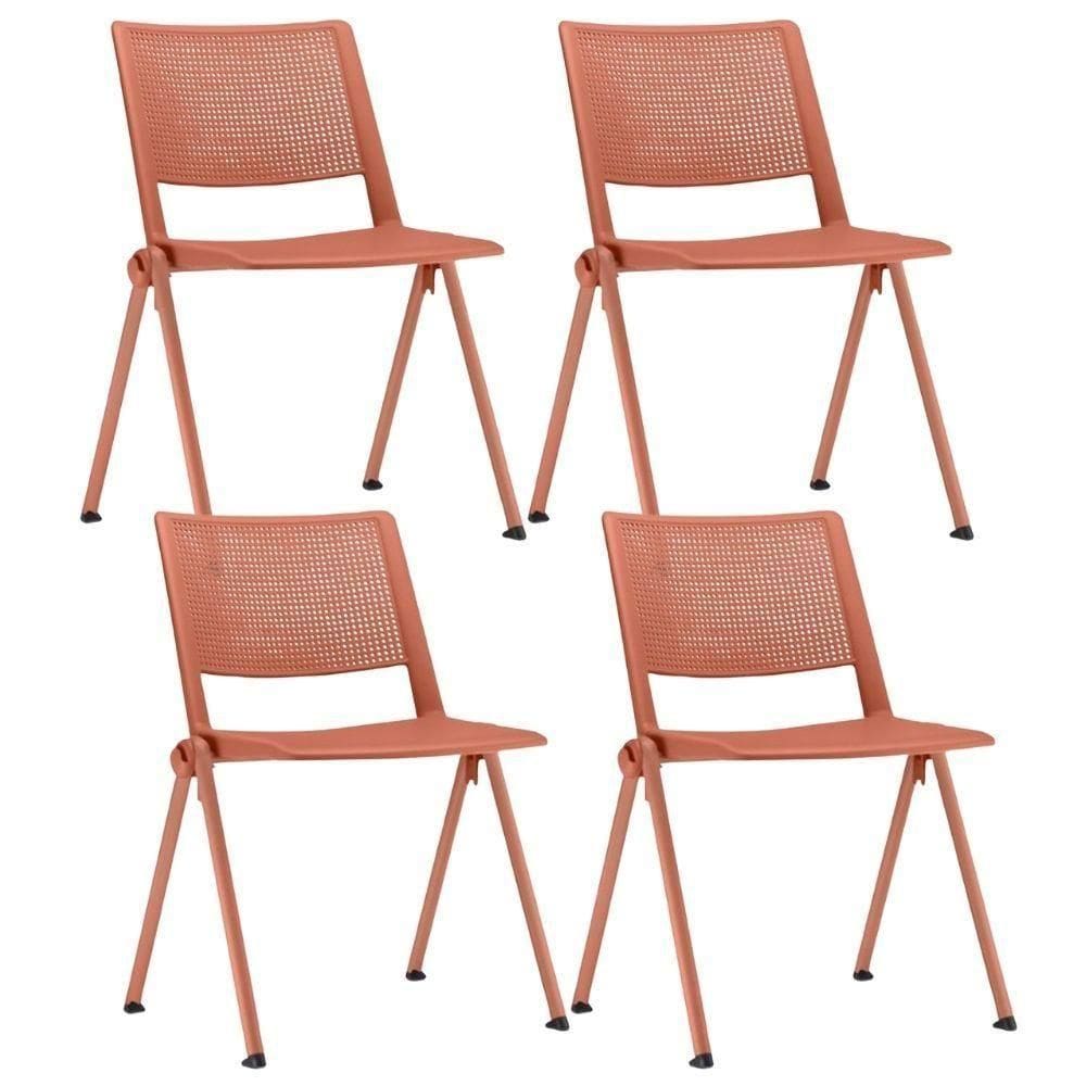 Kit 04 Cadeiras Empilhável Fixa Lift F02 Base Aço Laranja - Lyam Decor