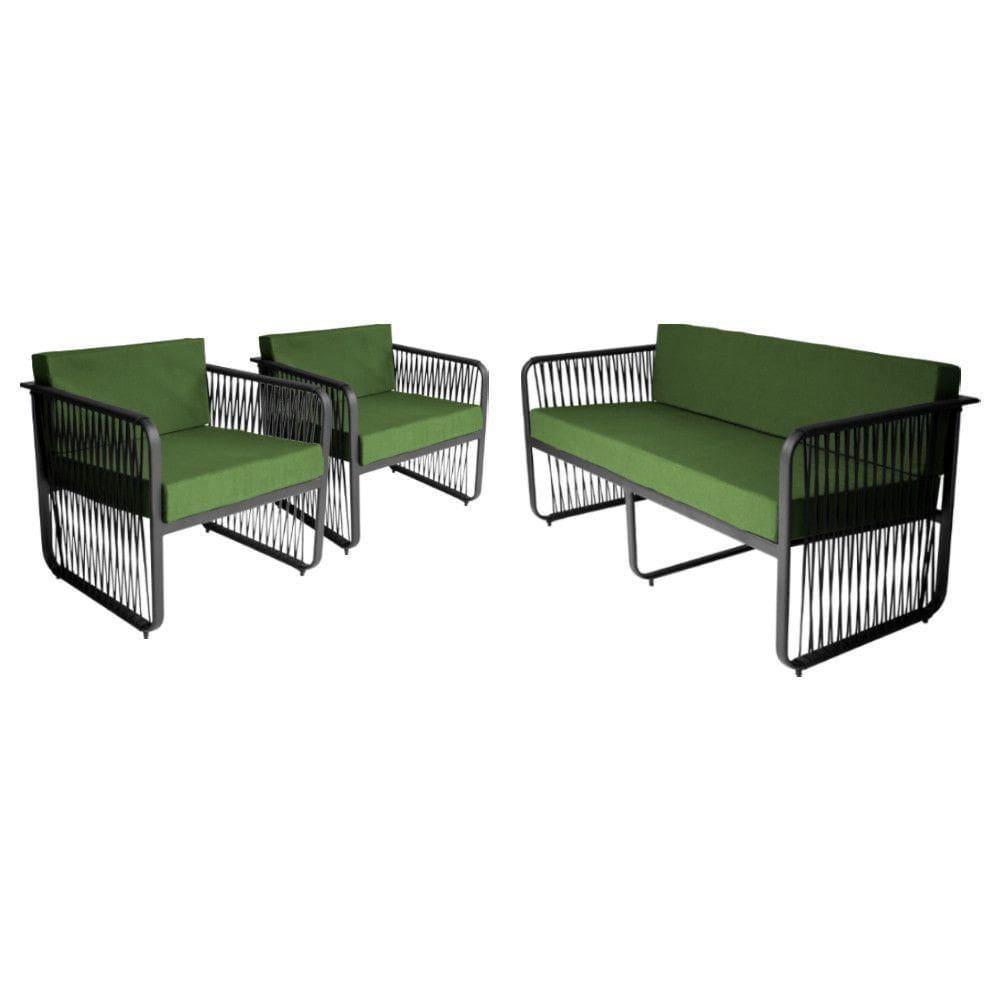 Conjunto 2 Poltronas E Namoradeira Corda Náutica Santiago Preto-verde