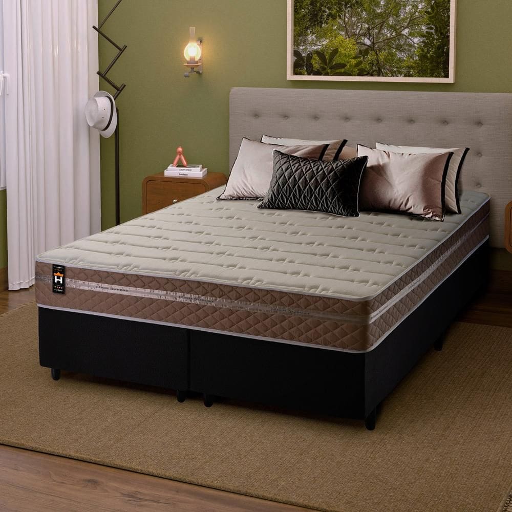 Conjunto Cama Box c/ Molas Ensacadas Georgia Bege King 193x203x60