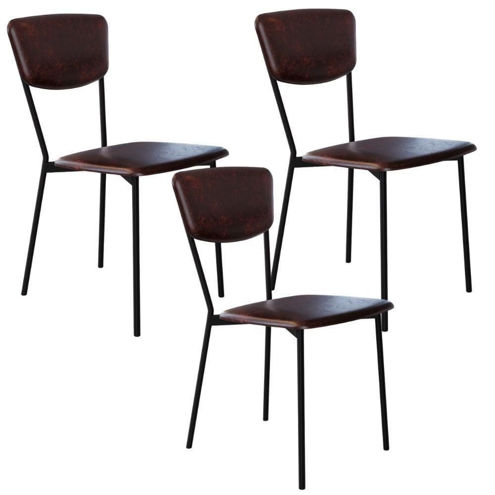 Kit 03 Cadeira Para Sala De Jantar Village Preto C01 Courino Café - Lyam Decor