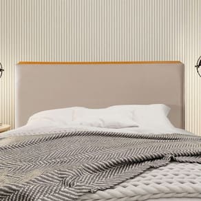 Cabeceira Cama Box Queen 1,60m Estofada Detalhe Em Madeira Java Veludo Bege