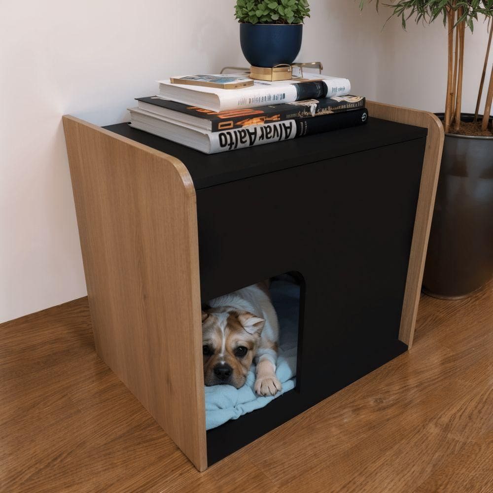 Mesa De Cabeceira Cama Pet Cães 45x55x60 Preto E Madeirado