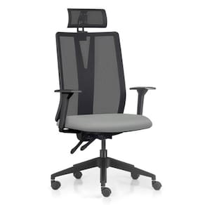 Cadeira Escritório Giratória Presidente Flow F02 Base Preta Sintético Cinza - Lyam Decor