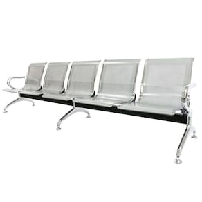 Longarina 5 Lugares Nr-17 Dubai Fratini 281 Cm (larg) Aço Carbono, Cromado E Pintura Cinza C- Braços