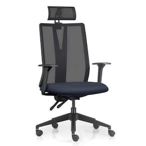 Cadeira Escritório Giratória Presidente Flow F02 Base Preta Sintético Azul - Lyam Decor