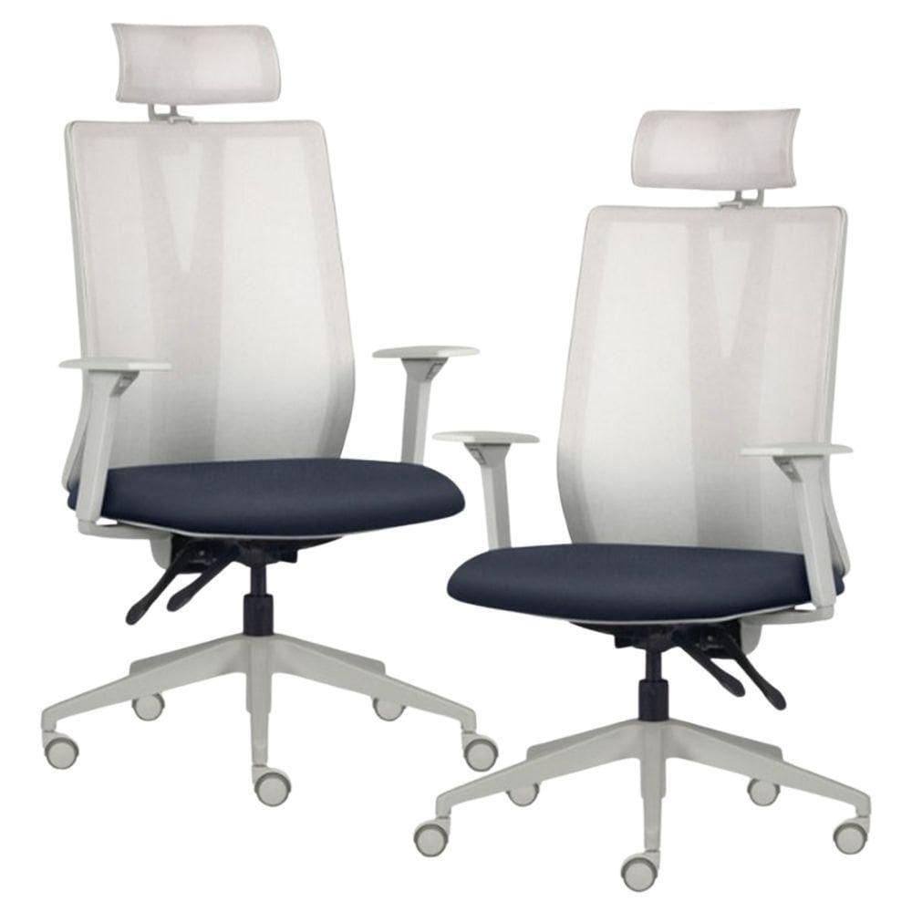 Kit 2 Cadeiras Escritório Giratória Presidente Flow F02 Base Cinza Sintético Azul - Lyam Decor