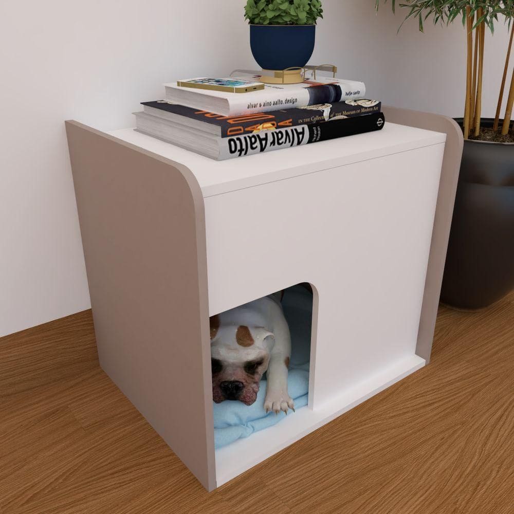 Mesa De Cabeceira Cama Pet Cães 45x55x60 Branco E Nude