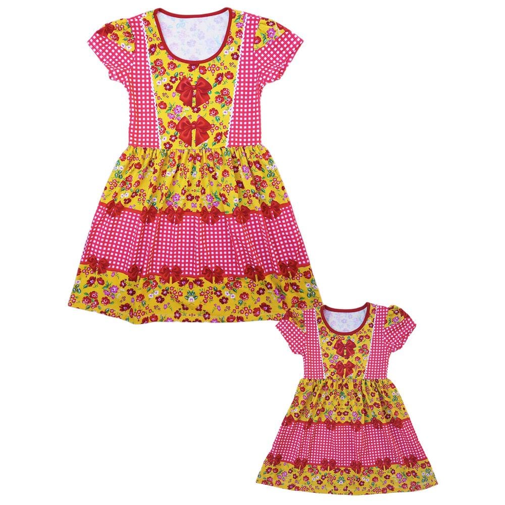 Vestido Tal Mãe Tal Filha Temático Estampado Festa Junina