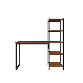 Home Office Fit Com Prateleira Preto Canela Rustico 5