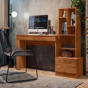 Escrivaninha Office Com Estante Biblioteca Lion Cinamomo Mel - Mabe Magazine