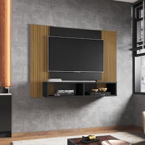 Painel Para Tv Até 42 Polegadas Com Nichos Multimóveis Cr45289 Preto Fosco Ripado