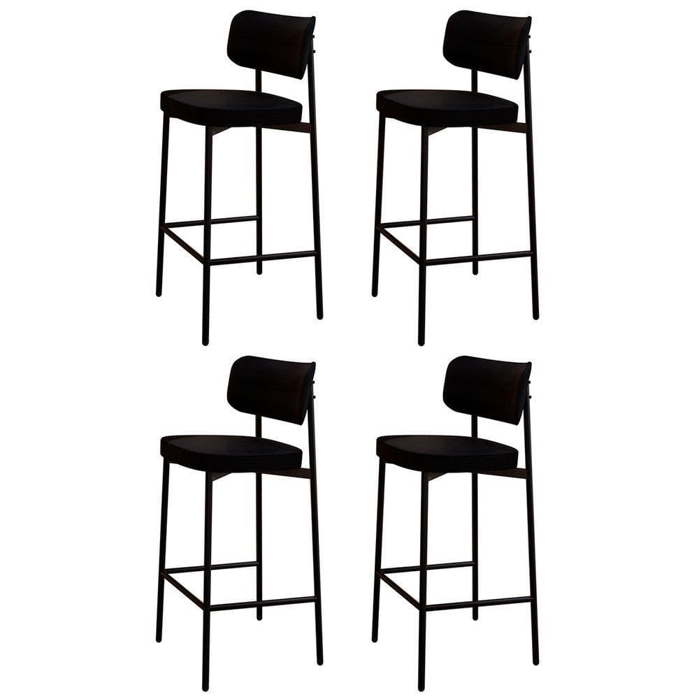 Banqueta Alta Bar Estofada Kit 4 Ella M25 Linho Preto - Mpozenato