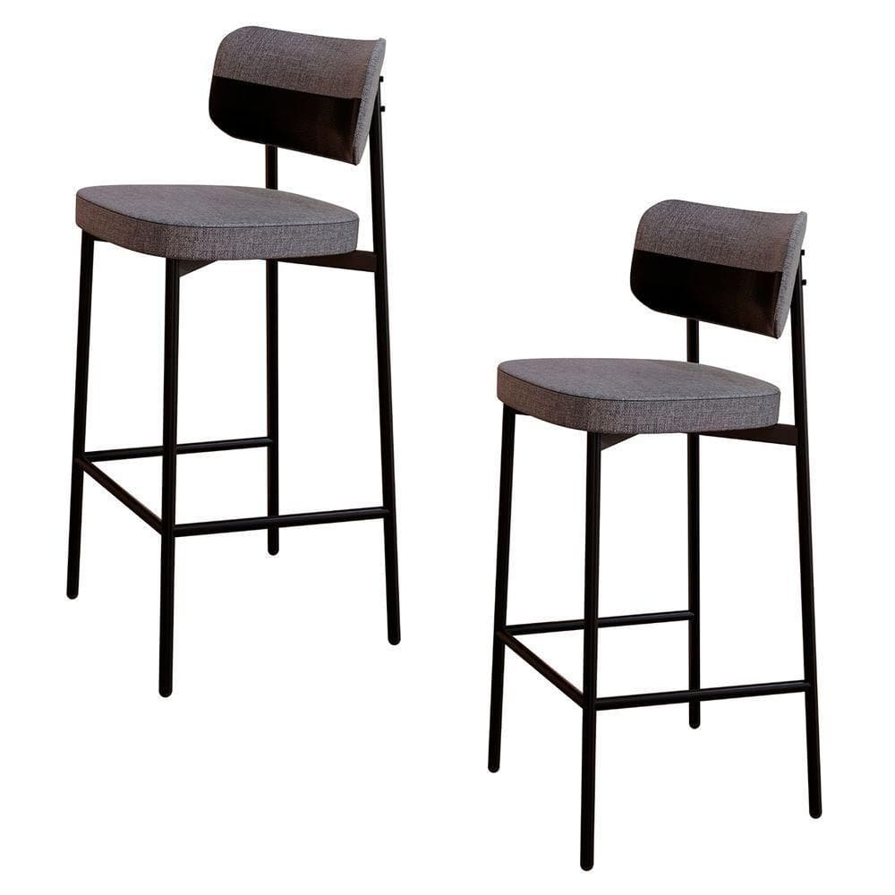 Banqueta Alta Bar Estofada Kit 2 Ella M25 Linho Cinza/preto - Mpozenato