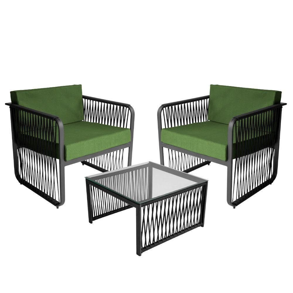 Conjunto 2 Poltronas E Mesa Centro Corda Náutica Santiago Preto-verde