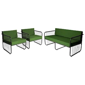 Conjunto 2 Poltronas E Namoradeira Fibra Sintética Córdova Preto-verde