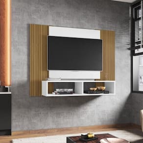 Painel Para Tv Até 42 Polegadas Com Nichos Multimóveis Cr45289 Branco Ripado