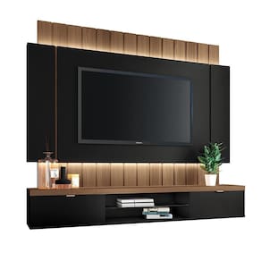 Painel Home Suspenso 1.8 Shawn Para Tv Até 55 Mdp/mdf Com Fita Led Preto/castanho G26 - Gran Belo