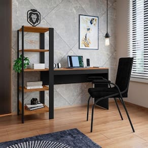 Mesa Escrivanha Home Office Mdf Com Prateleiras Artemis Canela