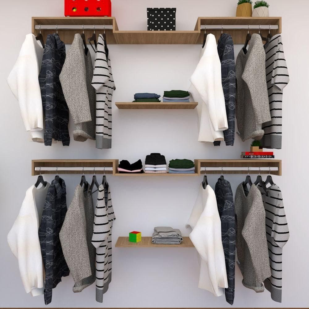 Kit Closet Com Cabideiros E Prateleiras Amadeirado Organização Moderna Para Seu Quarto