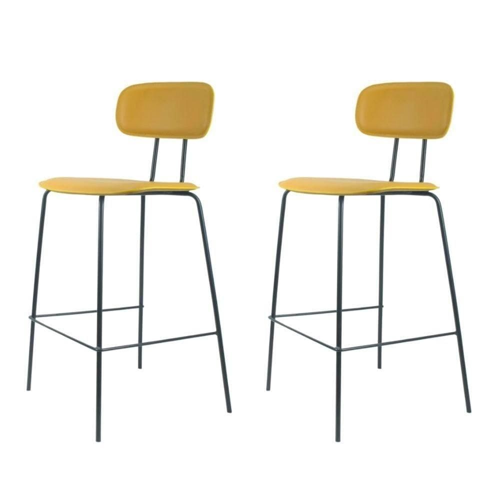 Kit 2 Banquetas New York Fratini 95 Cm (altura) Base Aço Preto E Assento Poliuretano (pu) Mostarda