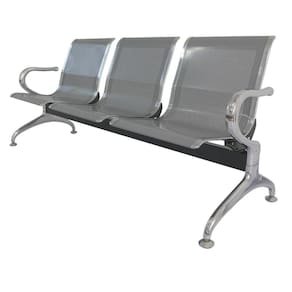 Longarina 3 Lugares Nr-17 Dubai Fratini 171 Cm (larg) Aço Carbono, Cromado E Pintura Cinza C- Braços