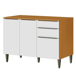 Balcão Para Cozinha 120cm 100% Mdf 3 Portas 2 Gavetas Luna Cinamomo/branco