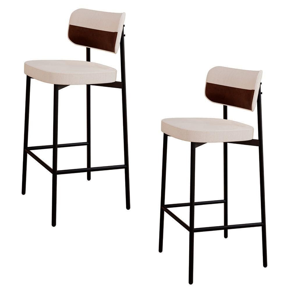Banqueta Alta Bar Estofada Kit 2 Ella M25 Linho Palha/whisky - Mpozenato
