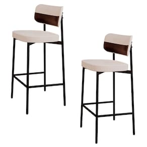 Banqueta Alta Bar Estofada Kit 2 Ella M25 Linho Palha/café - Mpozenato