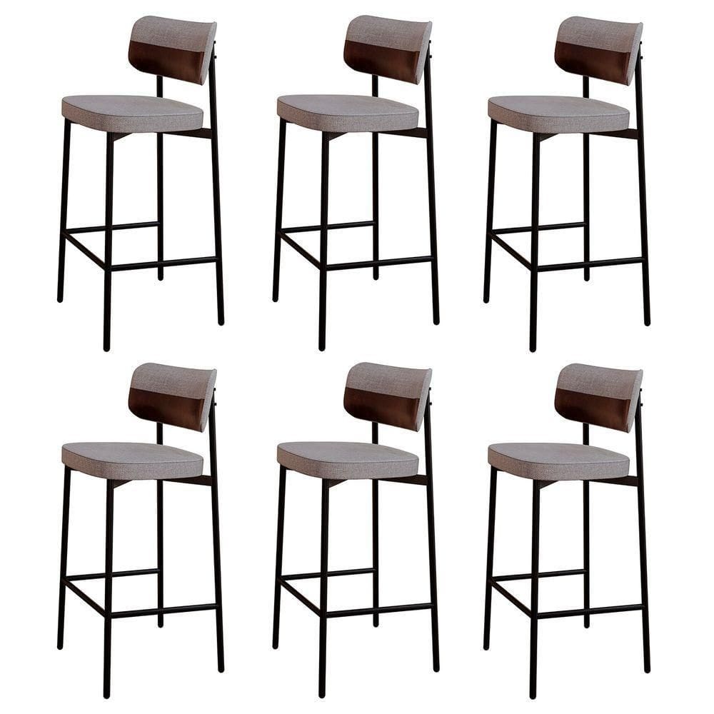 Banqueta Alta Bar Estofada Kit 6 Ella M25 Linho Cinza Cl-café - Mpozenato