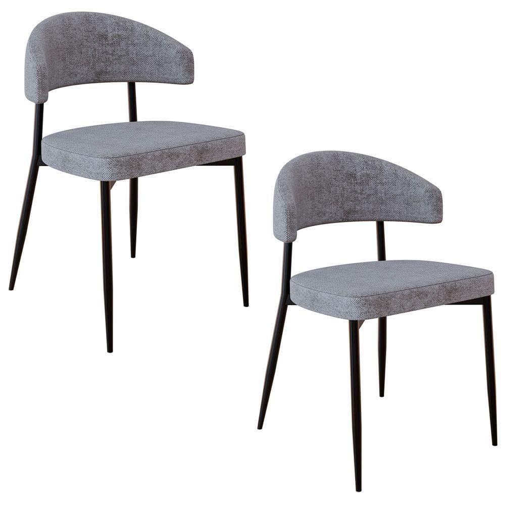 Cadeira De Jantar Estofada Kit 2 Chloe M25 Linho Lautrec Cinza - Mpozenato