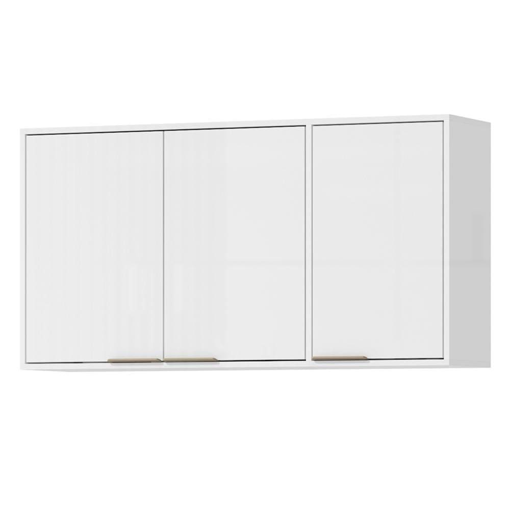 Armario Aereo 120 Cm Mdp 3 Portas Glor Agl04 Castanho Mxm Branco Neve